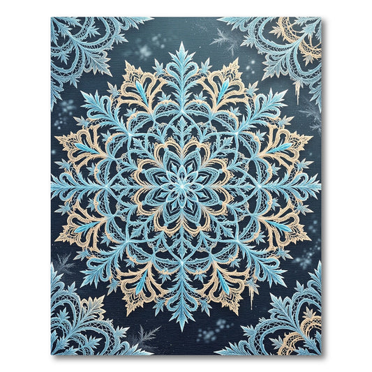 Ornate Ice Blue Snowflake Medallion Rug