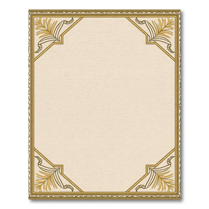 Cream Tan Golden Leaf Border Rug