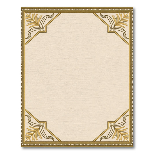 Cream Tan Golden Leaf Border Rug
