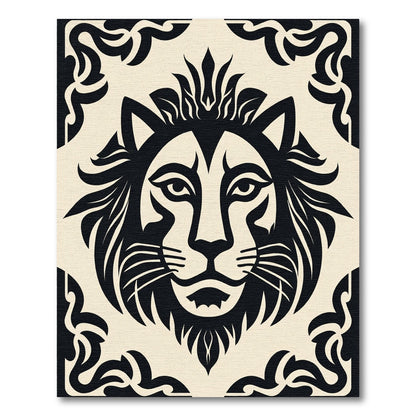 Bold Black Lion Face Cream Border Rug