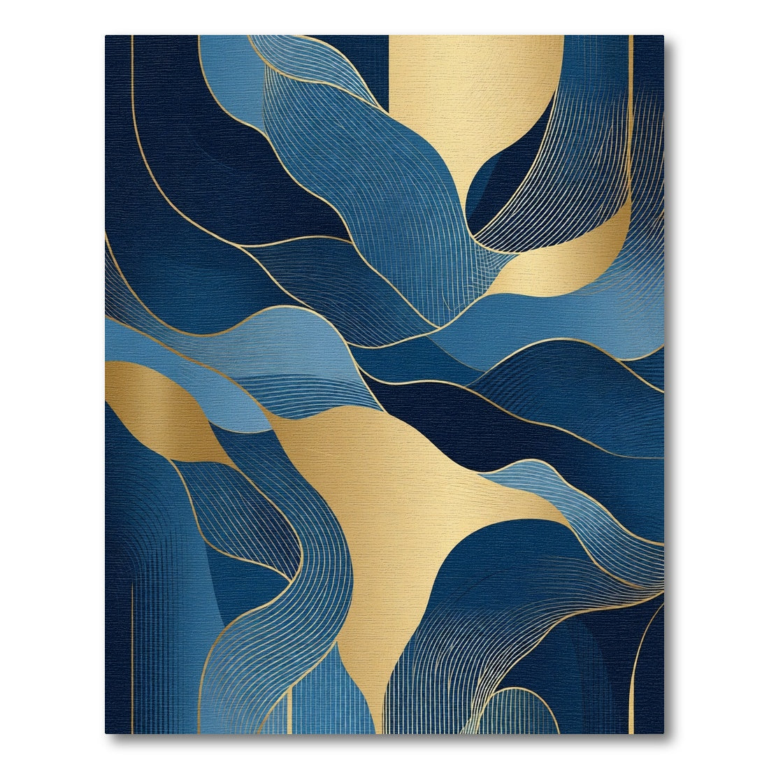 Deep Blue Golden Wave Curves Rug