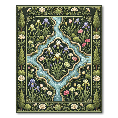 Dark Emerald Garden River Floral Arrangement Rug