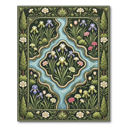Dark Emerald Garden River Floral Arrangement Rug