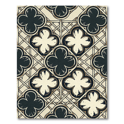Gothic Black and Cream Quatrefoil Grid Rug