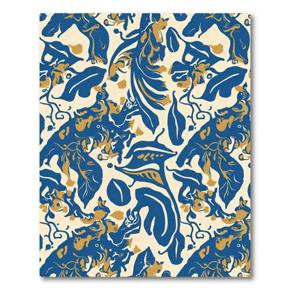 Blue Gold Lush Floral Swirl Rug