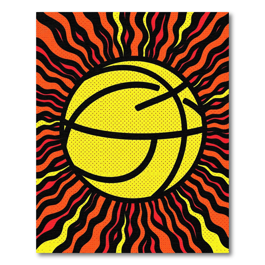 Fiery Yellow Basketball Sun Waves Rug