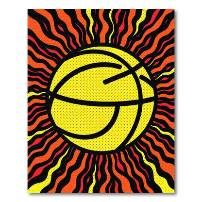 Fiery Yellow Basketball Sun Waves Rug
