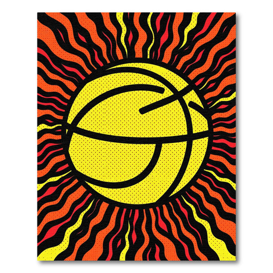 Fiery Yellow Basketball Sun Waves Rug