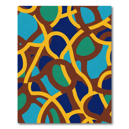 Abstract Yellow Brown Blue Green Curves Rug