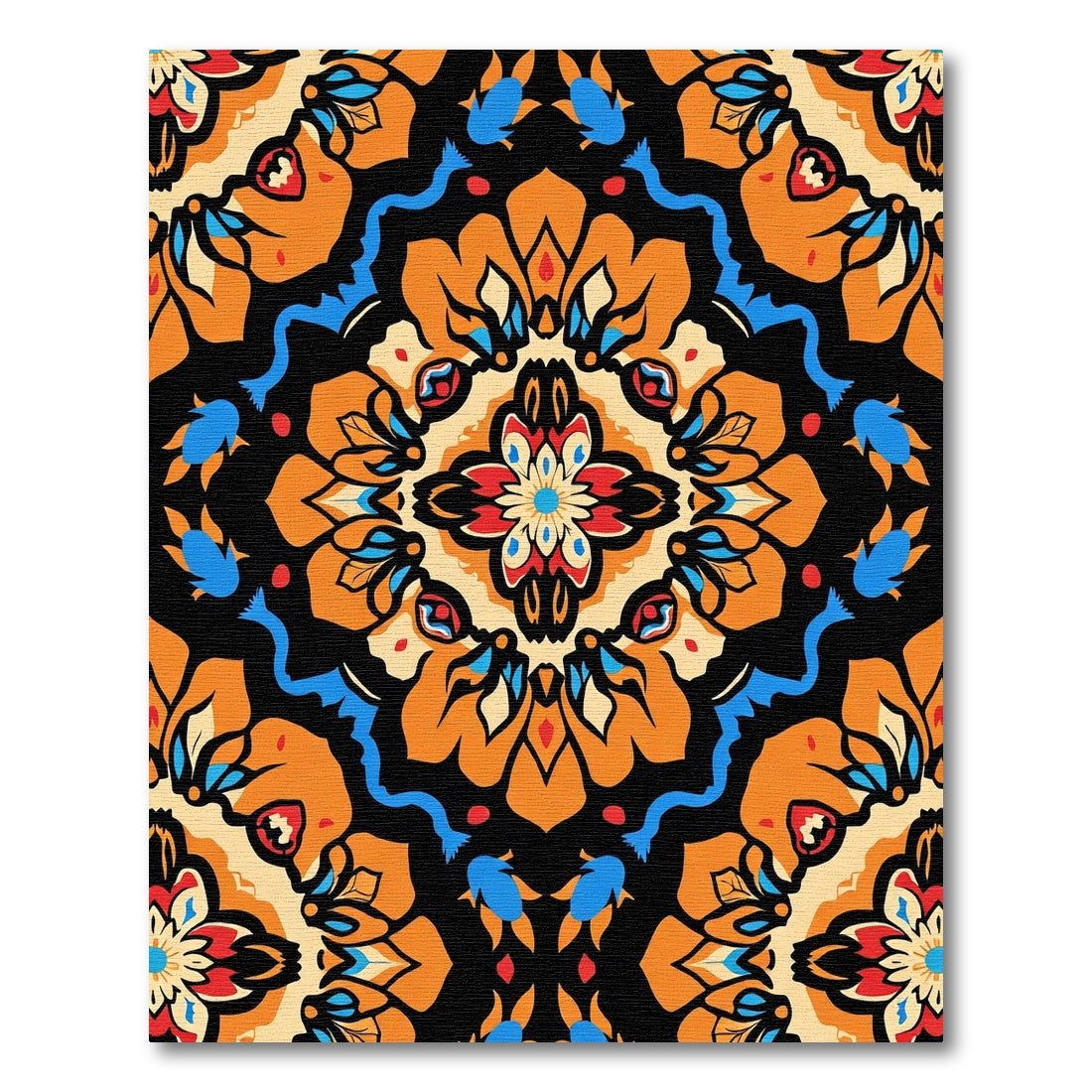 Vibrant orange white blue floral medallion Rug