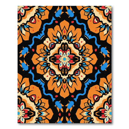 Vibrant orange white blue floral medallion Rug