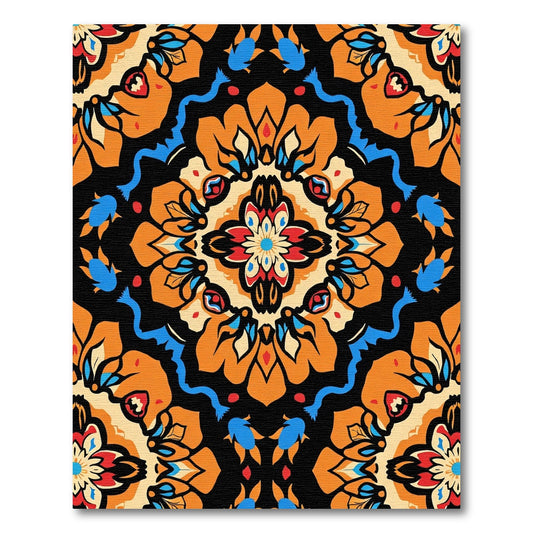Vibrant orange white blue floral medallion Rug