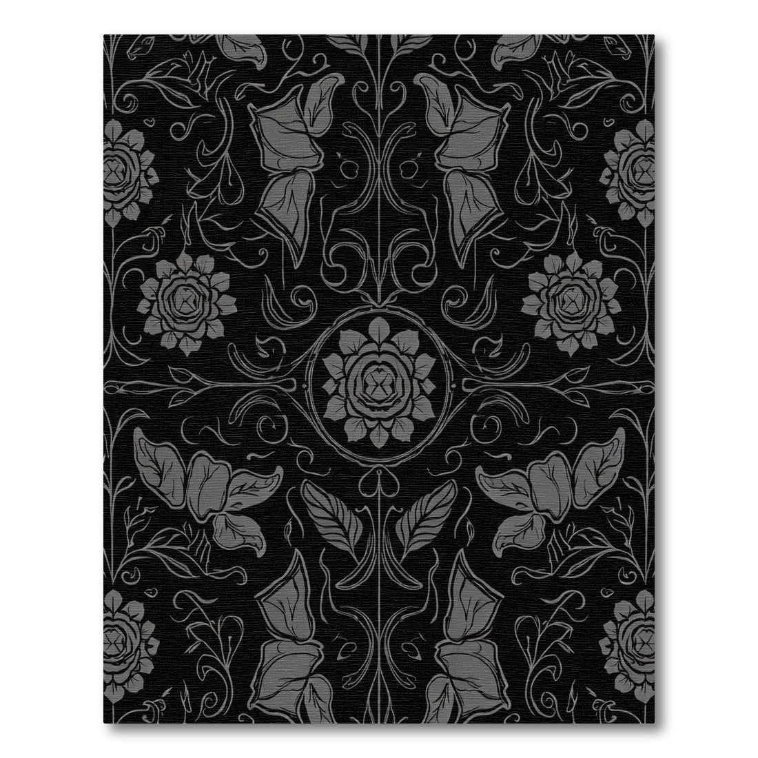 Dark Charcoal Floral Art Nouveau Rug