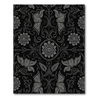Dark Charcoal Floral Art Nouveau Rug
