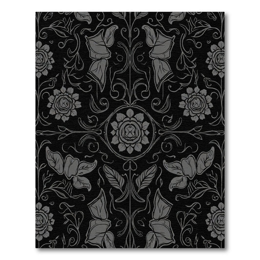 Dark Charcoal Floral Art Nouveau Rug