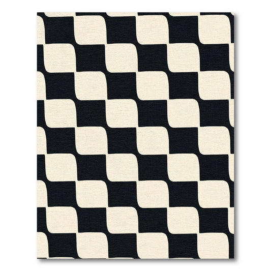 Black Cream Curved Check Block Rug