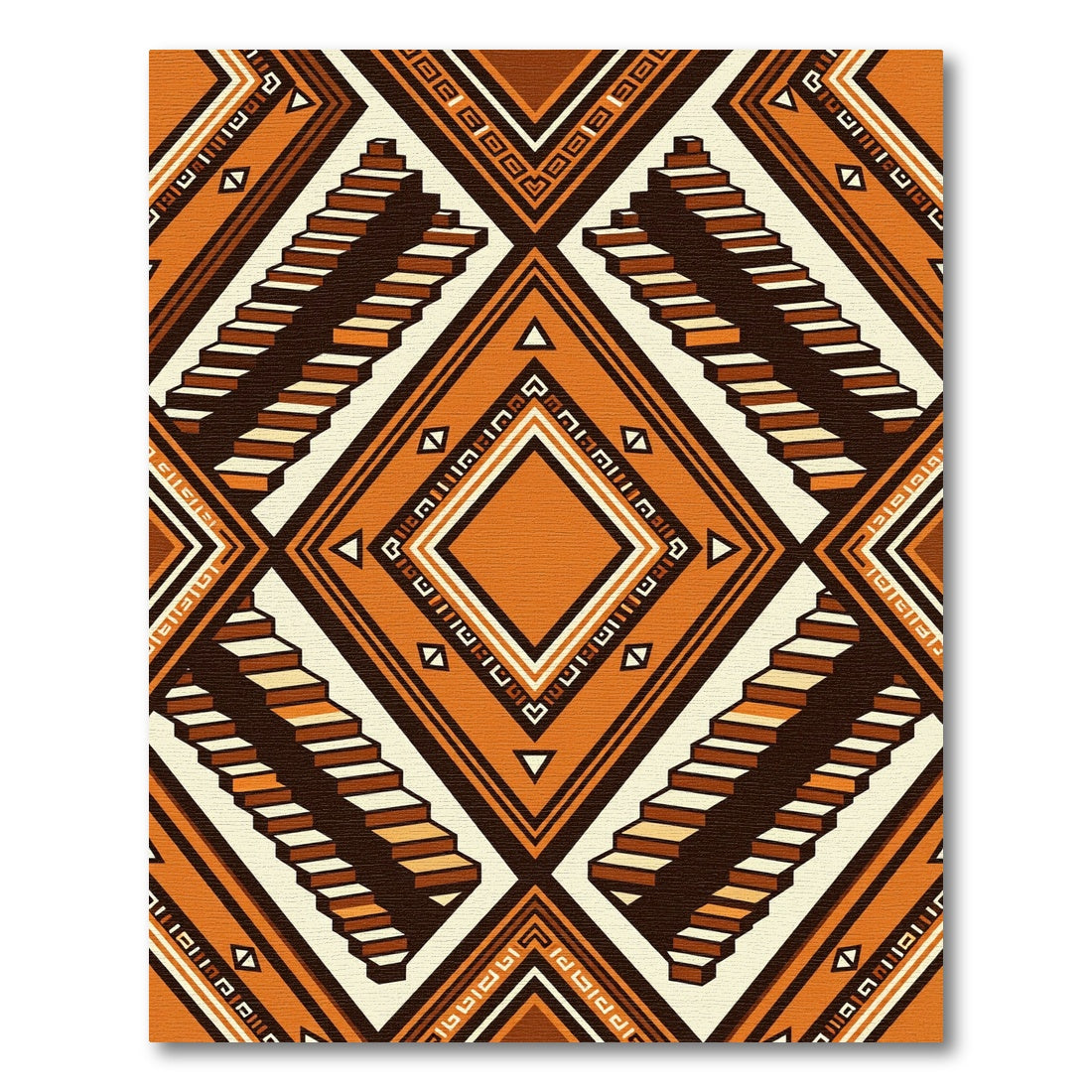 Geometric Terracotta Step Diamond Art Rug