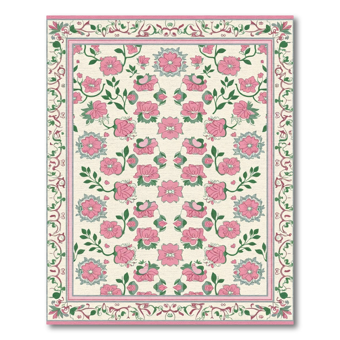 Pink Blossoms and Vine Borders Rug