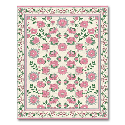Pink Blossoms and Vine Borders Rug