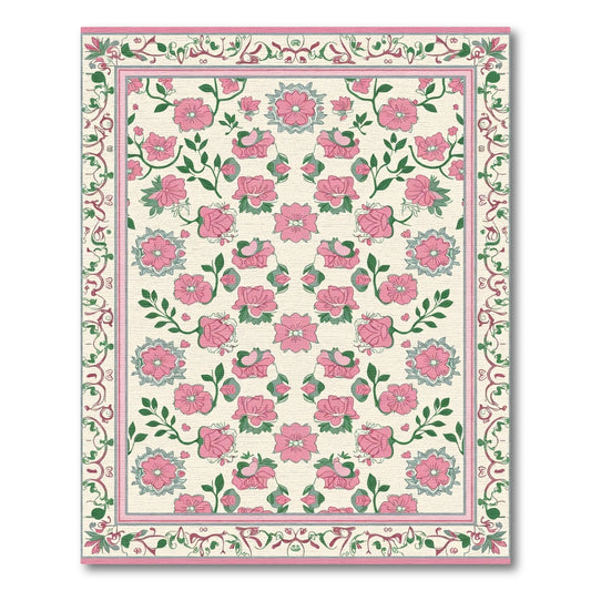 Pink Blossoms and Vine Borders Rug