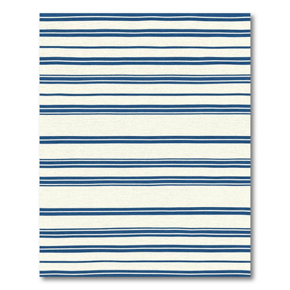 Navy Blue White Uneven Striped Rug