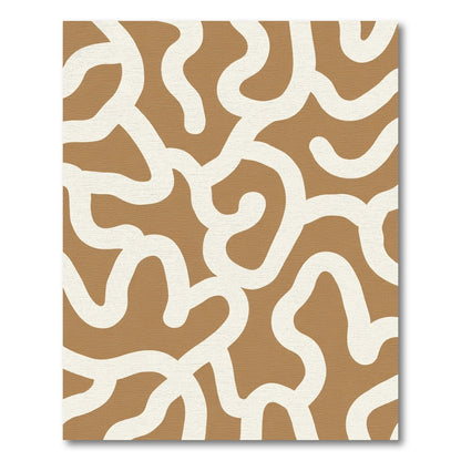 Warm Tan White Abstract Swirls Rug