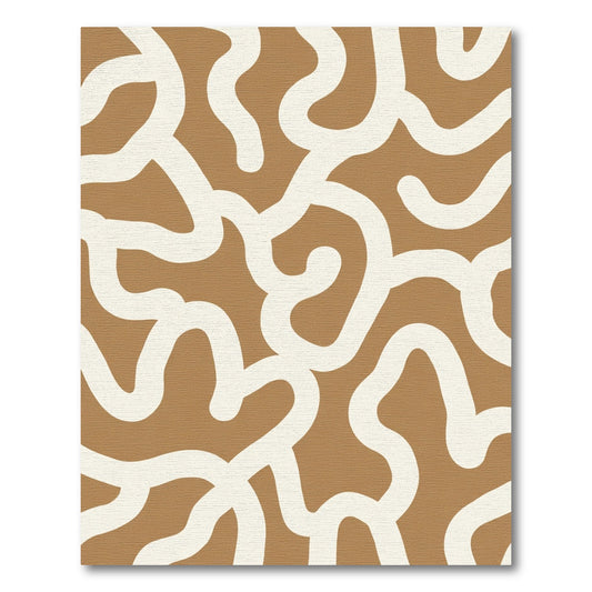 Warm Tan White Abstract Swirls Rug