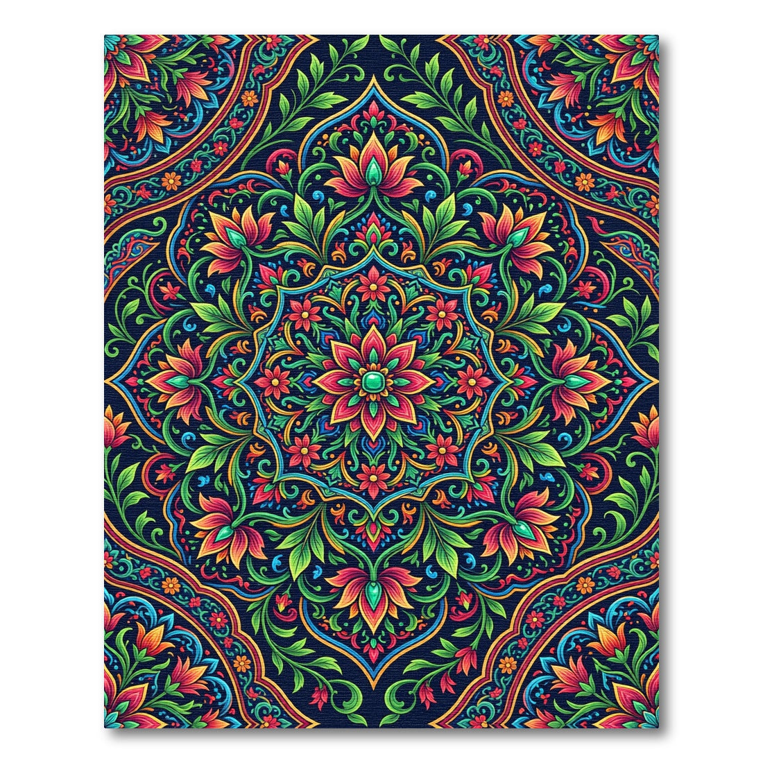 Vibrant Floral Mandala Art Nouveau Rug