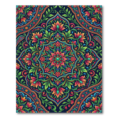 Vibrant Floral Mandala Art Nouveau Rug