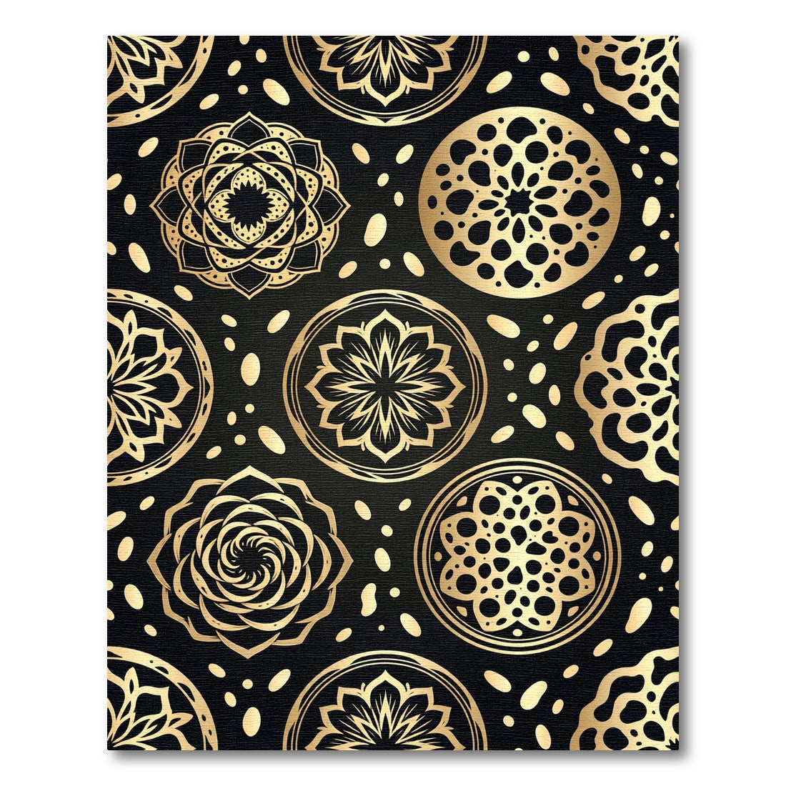 Gold Medallion Black Mandala Rug