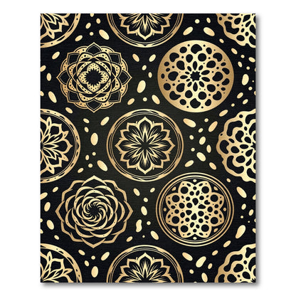 Gold Medallion Black Mandala Rug