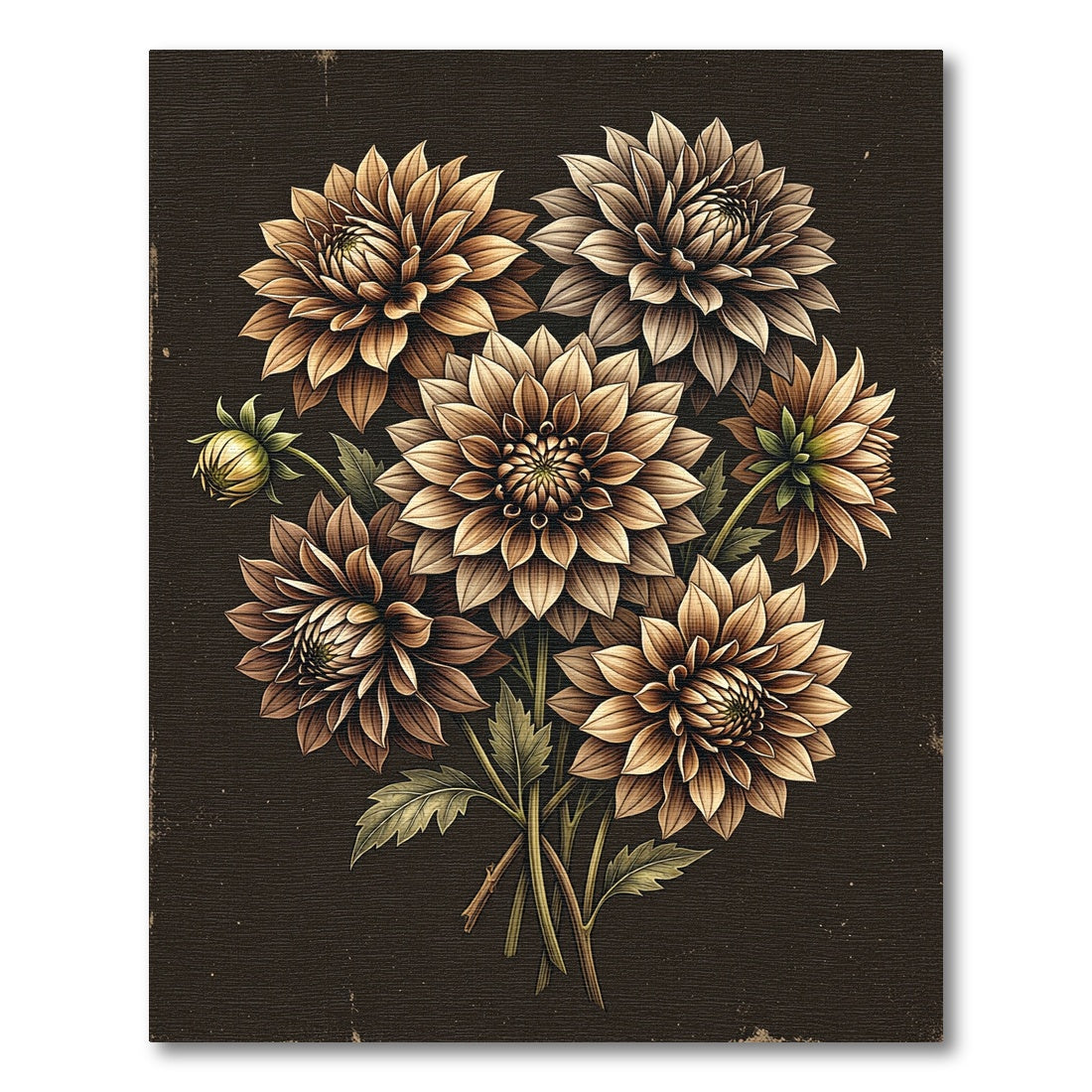 Earthy Dahlia Bouquet Dark Background Rug