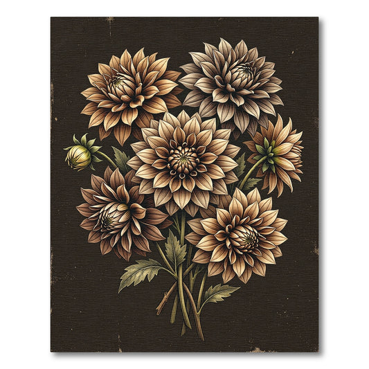 Earthy Dahlia Bouquet Dark Background Rug