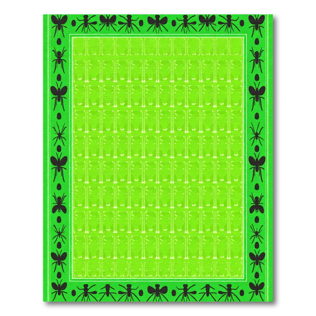 Lime Green Insect Border Geometric Rug