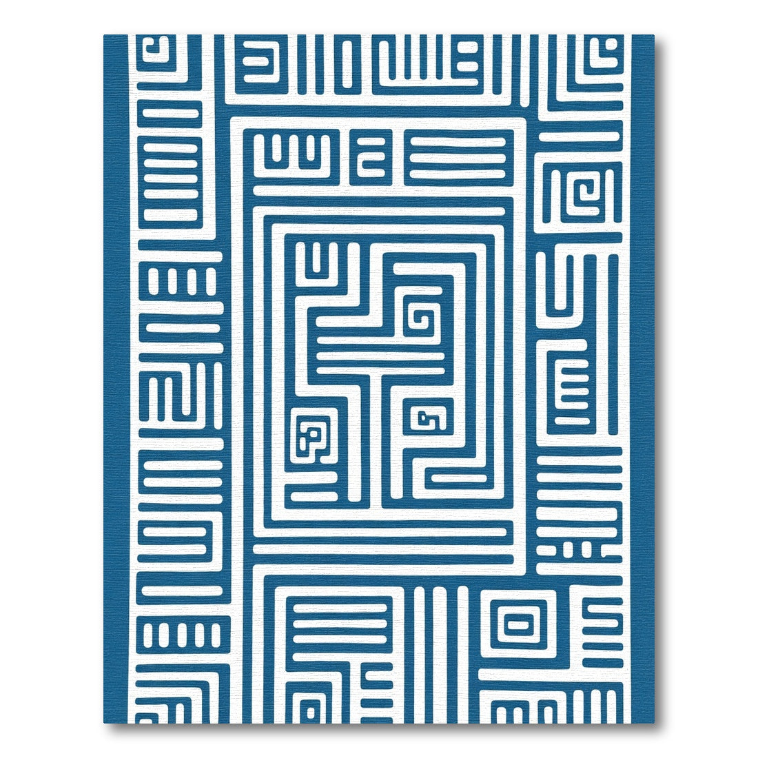 Bold Blue White Maze Geometric Composition Rug