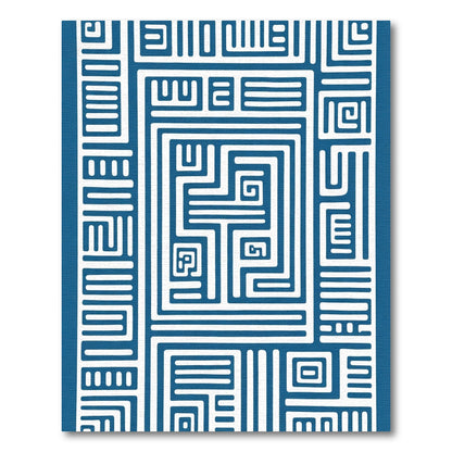 Bold Blue White Maze Geometric Composition Rug