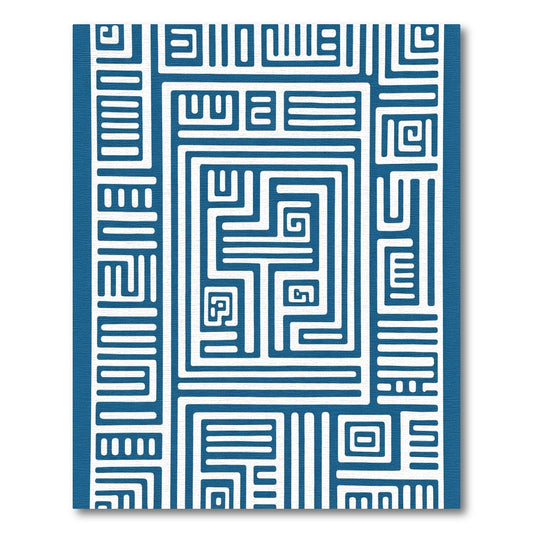 Bold Blue White Maze Geometric Composition Rug