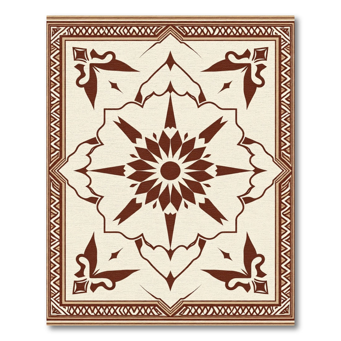 Brown Cream Geometric Star Border Rug