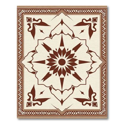 Brown Cream Geometric Star Border Rug