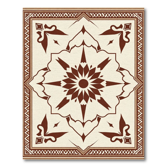 Brown Cream Geometric Star Border Rug