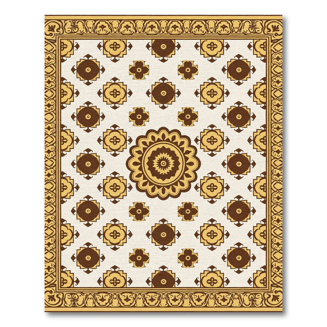 Brown Ochre Medallion Floral Geometric Rug