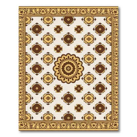 Brown Ochre Medallion Floral Geometric Rug