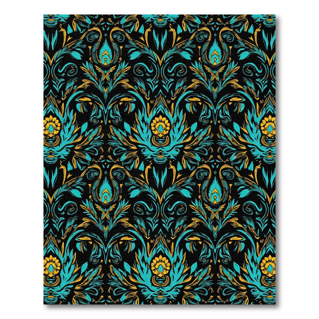 Teal Gold Floral Damask Scrolling Rug