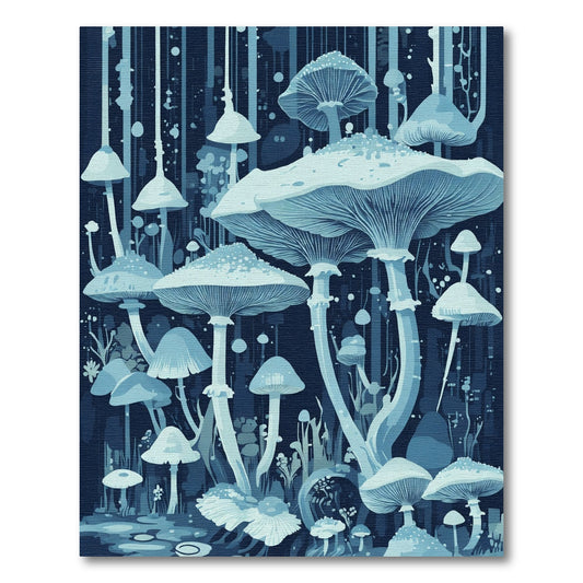 Mystic Blue Mushroom Forest Arrangement Rug