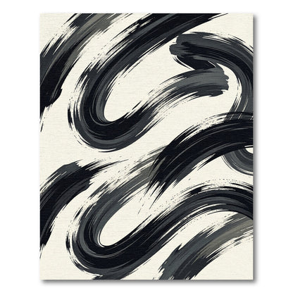 Bold Black Abstract Brush Strokes Rug