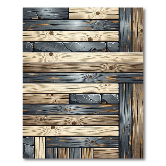 Rustic Wood Stone Plank Composition Rug