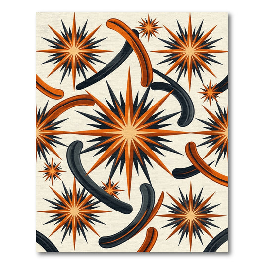 Mid-century Orange and Black Celestial Burst Rug