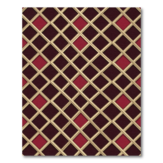 Crimson Lattice Diamond Grid Rug