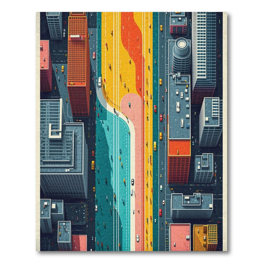 Vibrant Winding Urban Highway Rug