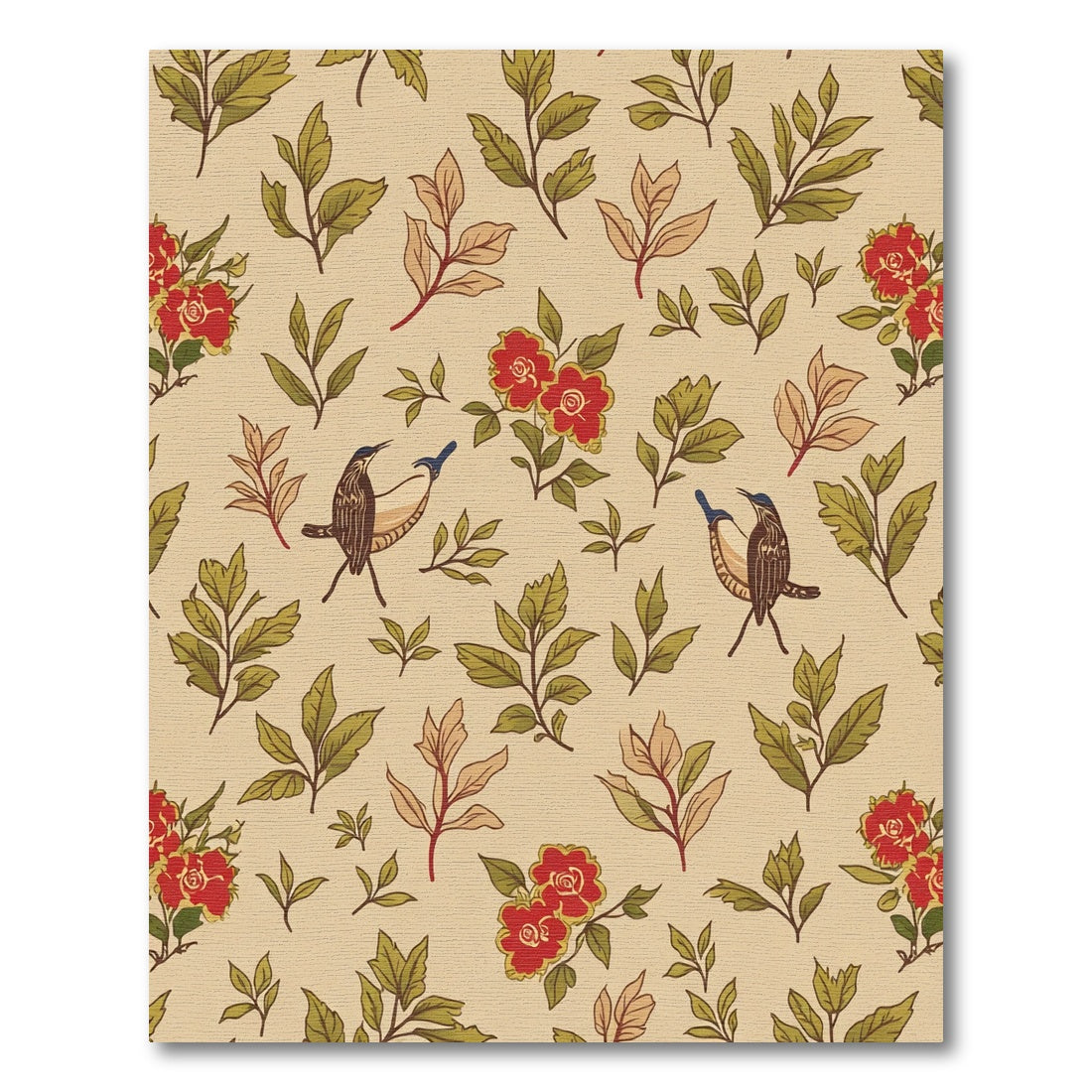 Vintage Red Floral Bird Branch Rug